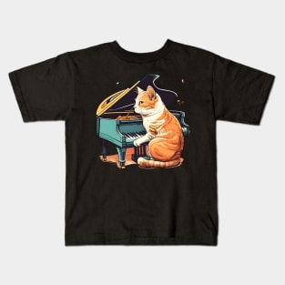 Cute Funny Cat Playing Piano - Musician Cat Lover Kids T-Shirt